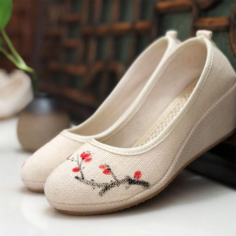 茶服鞋女夏布鞋手绘复古风汉服鞋子百搭禅意佛系禅鞋茶艺师配茶鞋