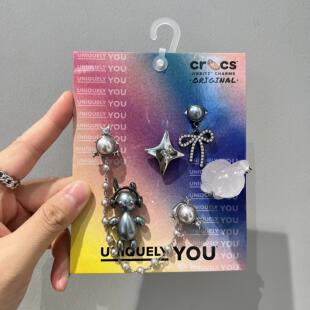 白鹿同款Crocs鞋花卡骆驰黑鲸鱼洞洞鞋花配套智必星银色甜酷朋克