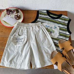 灰翅膀韩版A棉直筒裤男女宝宝夏季宽松休闲短裤女童卡通五分裤