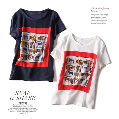 短袖潮ins薄印花桑蚕丝女真丝