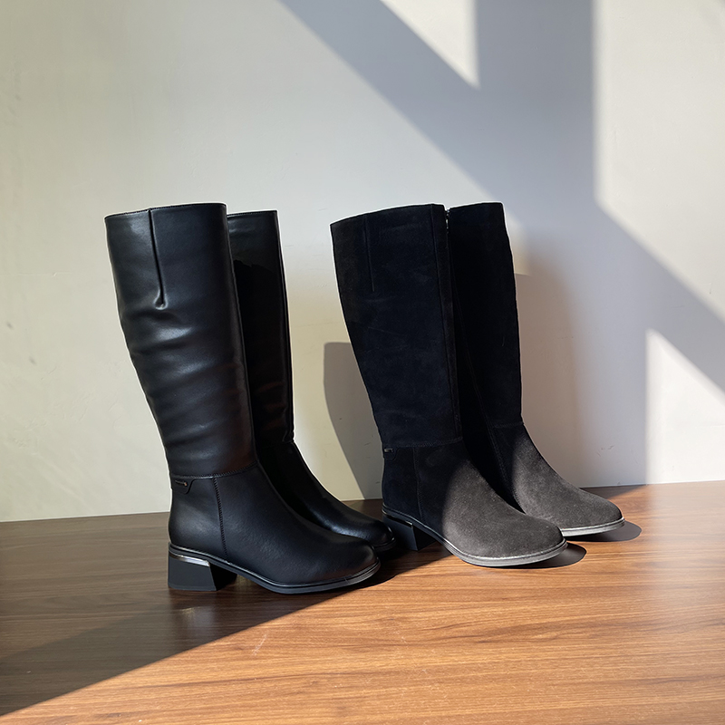 真皮加绒加厚保暖长筒靴