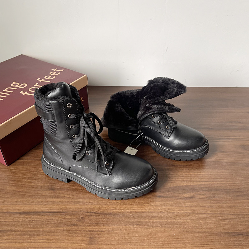 冬季棉靴2025外贸新款大码平底系带加绒加厚保暖马丁靴东北女靴43,女鞋,马丁靴,淘宝优惠券,粉丝福利购,淘宝优惠卷