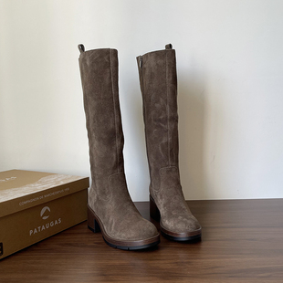 美拉德外贸大码 厚底增高真皮高筒靴骑士靴秋冬加绒保暖长靴西部靴