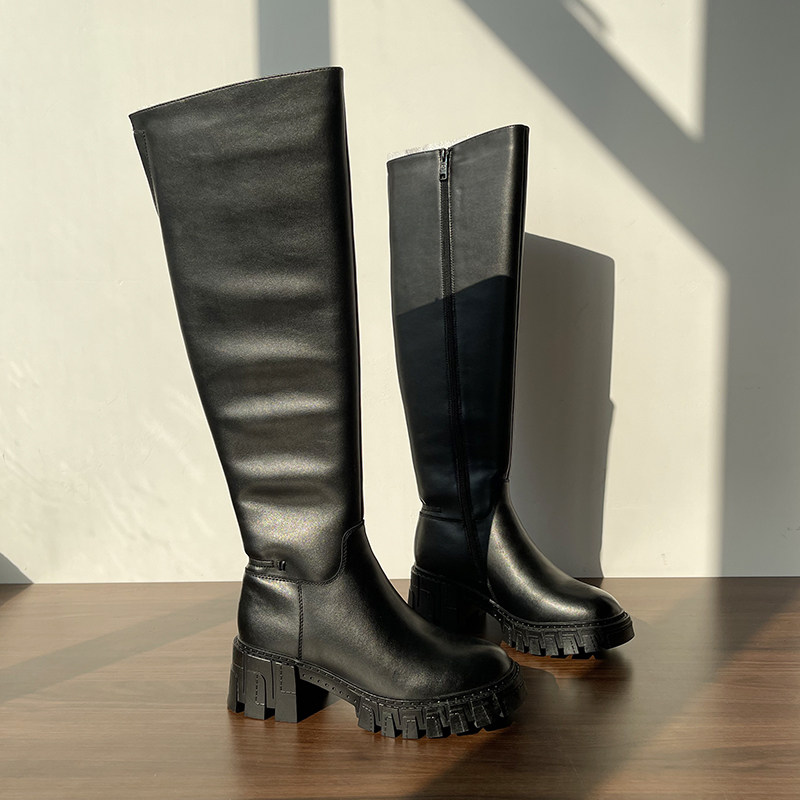 俄罗斯真皮羊毛过膝靴2025秋冬女靴高筒骑士靴厚底粗跟显瘦长筒靴,女鞋,骑士靴,淘宝优惠券,粉丝福利购,淘宝优惠卷