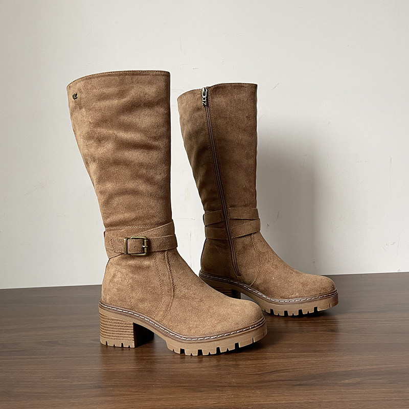 羊绒皮带扣长筒靴女2026欧美新款粗跟增高骑士靴绒面外贸高靴女靴,女鞋,骑士靴,淘宝优惠券,粉丝福利购,淘宝优惠卷