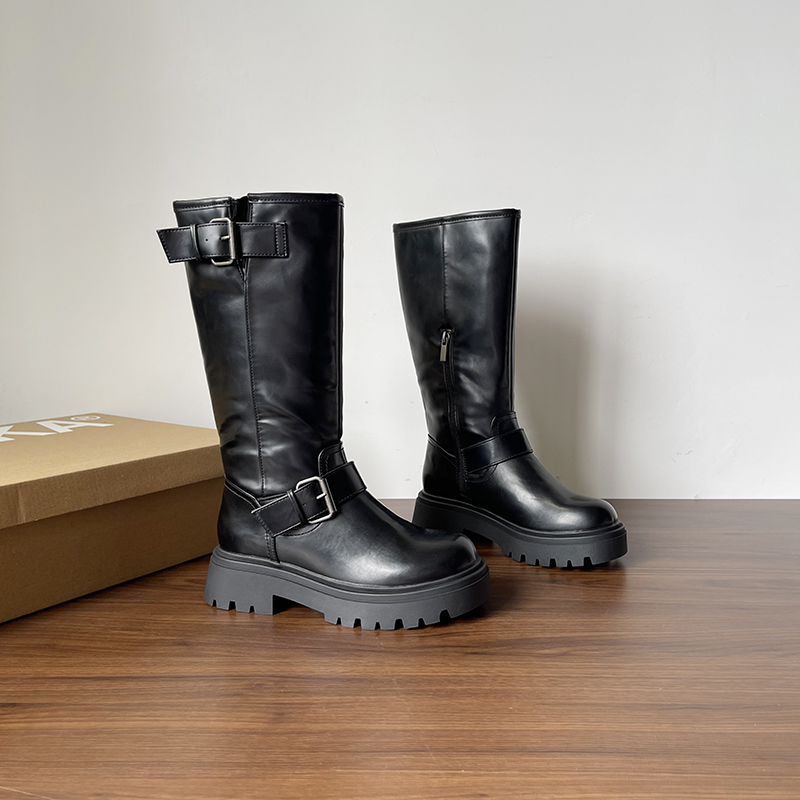 外贸大码皮带扣骑士靴高筒女靴