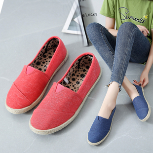 新款 学生单鞋 一脚蹬休闲平底套脚帆布小红鞋 渔夫鞋 女大码 2025秋季