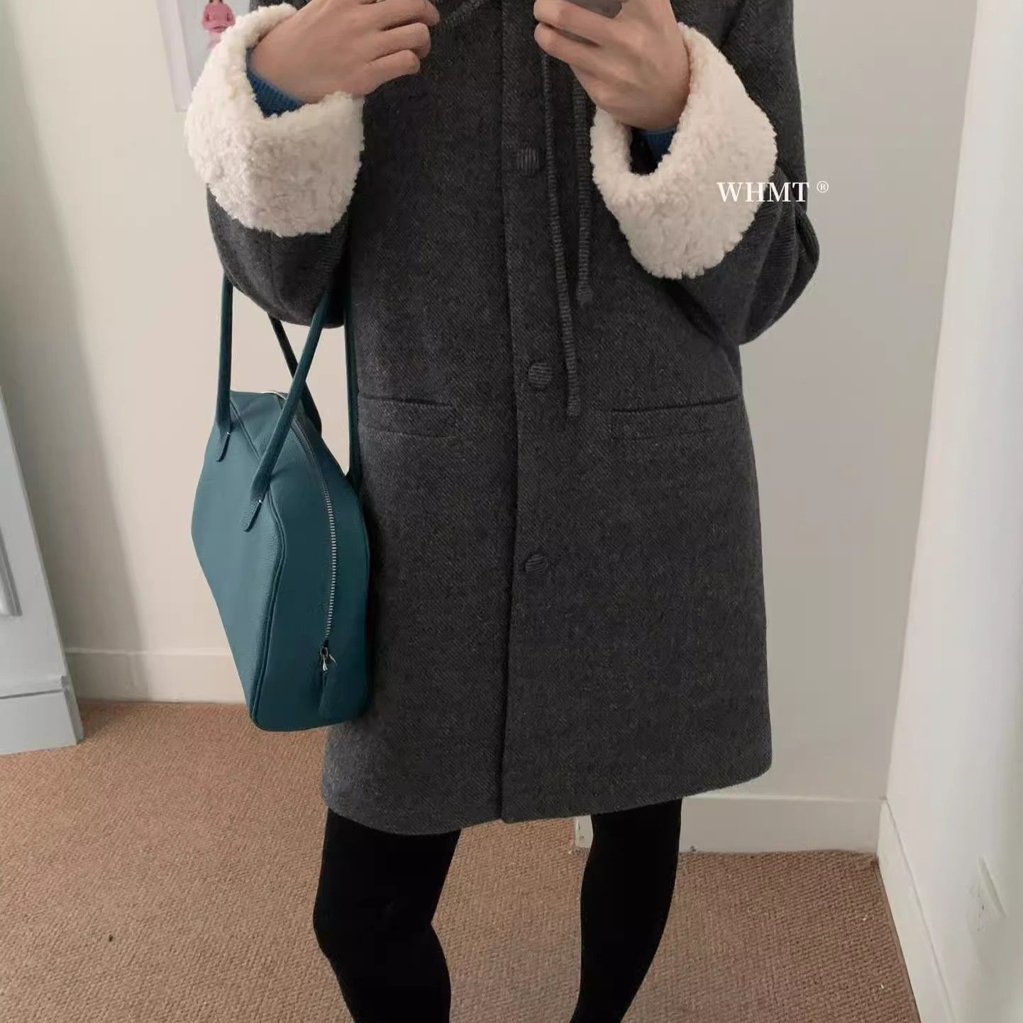 羊羔毛翻领大衣毛呢外套女中长款冬季新款高级感宽松加厚whmt