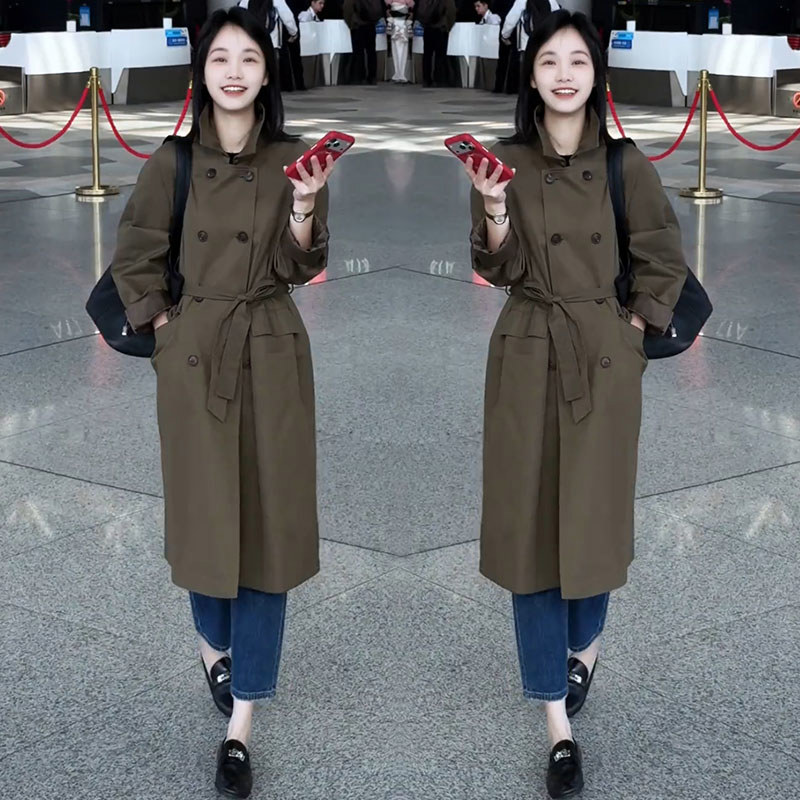 工装风衣外套女2026春秋新品韩版气质显瘦双排扣中长款休闲大衣