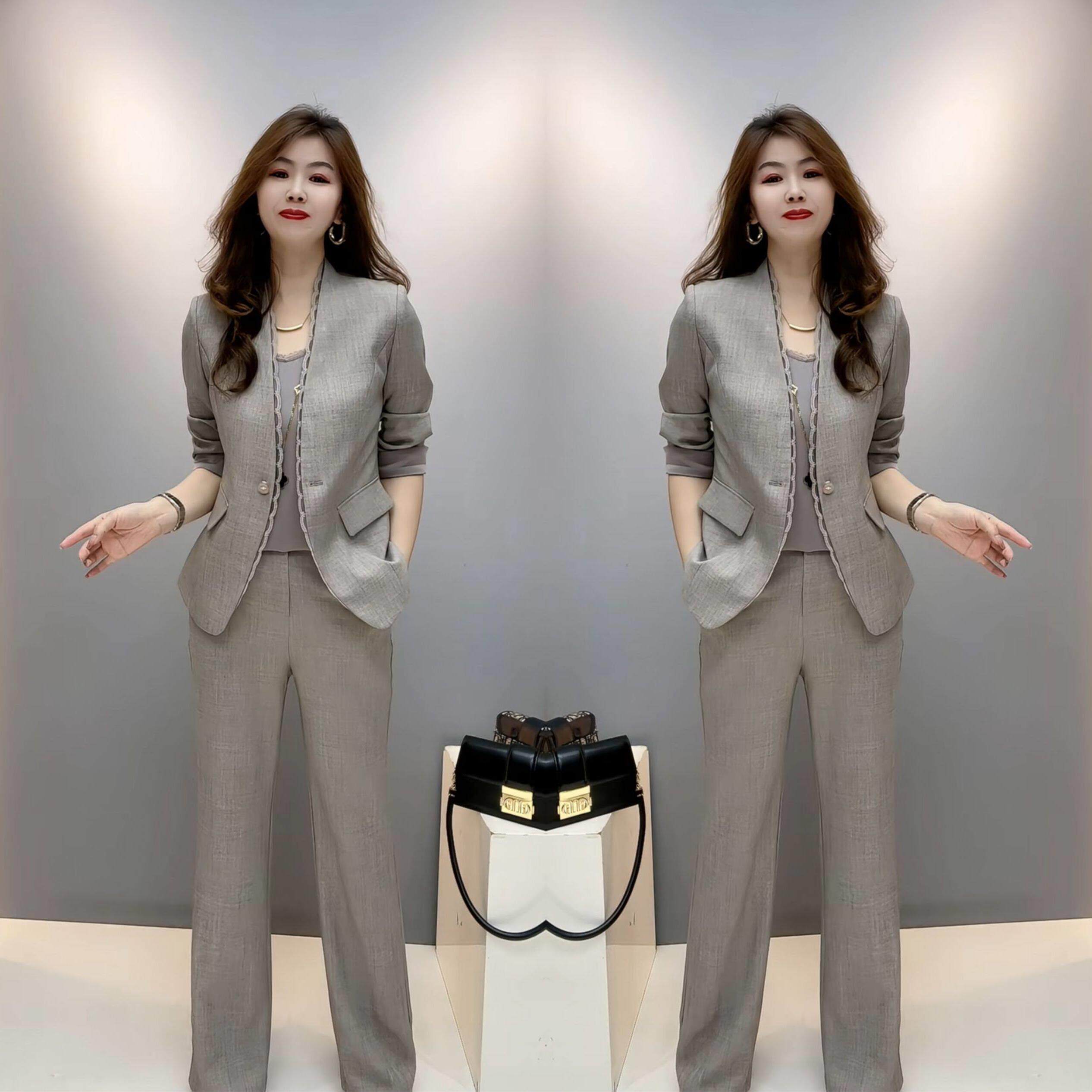 欧洲站网红爆款减龄女神范洋气高品质西服三件套打底衫外套裤子潮