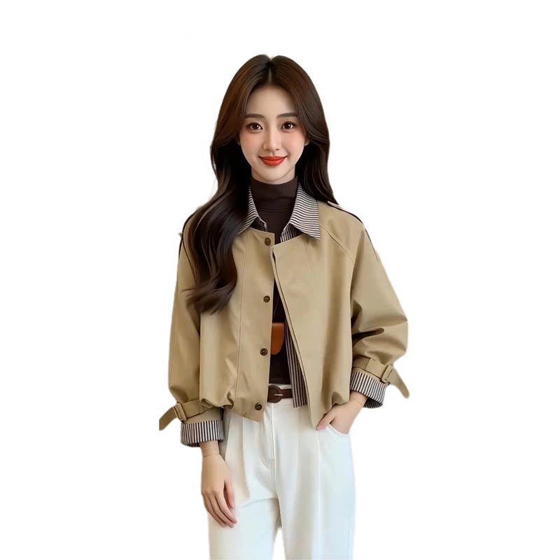 休闲短外套女2026秋季新品设计气质减龄流行小个子假两件风衣外套