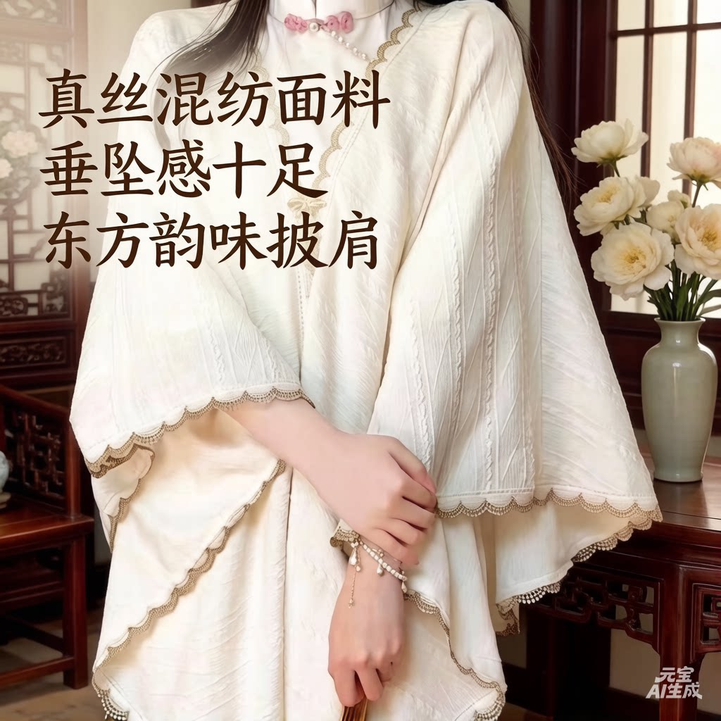夏季防晒旗袍V领蕾丝披肩斗篷