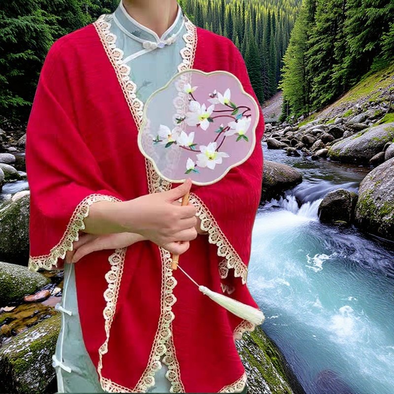 旗袍披肩专用外搭秋冬斗篷高贵红色新中式开衫外套婚礼新娘高级感