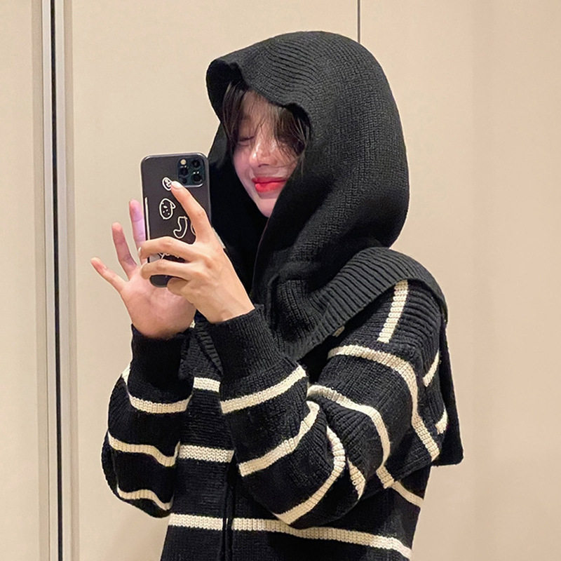 韩国包头套围脖连脖套一体巴拉克拉法帽女冬围巾针织毛线套头帽子