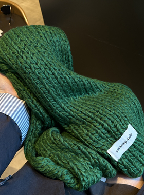 出口韩国圣诞绿色围巾冬季百搭纯色羊毛针织保暖加厚毛线围脖女潮