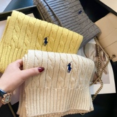 出口韩国单 含35%羊毛小马刺绣麻花针织围巾冬保暖学生围脖情侣