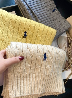 出口韩国单！含35%羊毛小马刺绣麻花针织围巾冬保暖学生围脖情侣