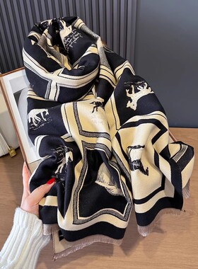 高定版黑色小马围巾男女冬季仿羊绒披肩两用韩版百搭加厚保暖围脖