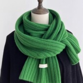 WOOL100%澳洲羊毛围巾男女冬季 圣诞绿色针织保暖加厚百搭围脖披肩