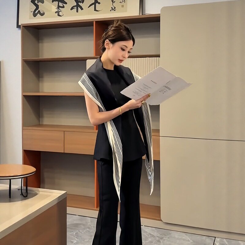 北欧黑白条纹大菱形丝巾女春夏百搭包头巾领巾衬衫发带系腰带裹胸
