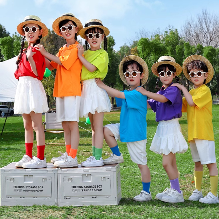幼儿园糖果色短袖T恤六一儿童节演出服装啦啦队孩子的天空跳跳糖