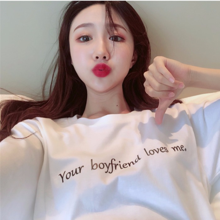 Short sleeve t-shirt female student Korean ins fashion net red large CEC loose and versatile simple medium and long top summer