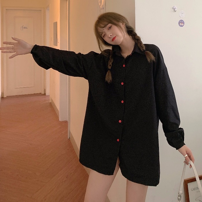 實拍長袖襯衫女薄款秋冬設計感小眾韓版寬鬆百搭oversize學生上衣
