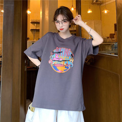 Real shot short sleeve t-shirt female Korean cartoon summer loose CEC large ins fashion medium long half sleeve top
