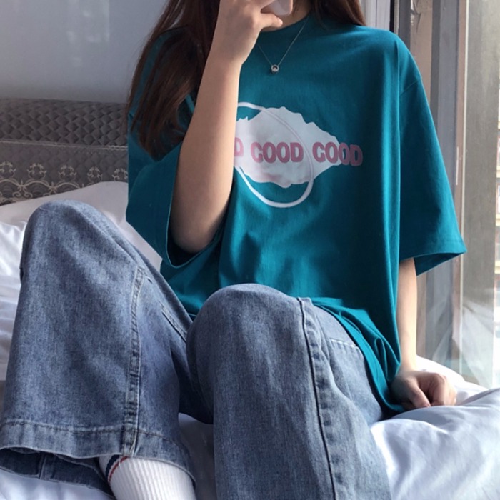 Short sleeve T-shirt girl's feeling summer Korean fashion student Hong Kong Style loose large letter medium length top