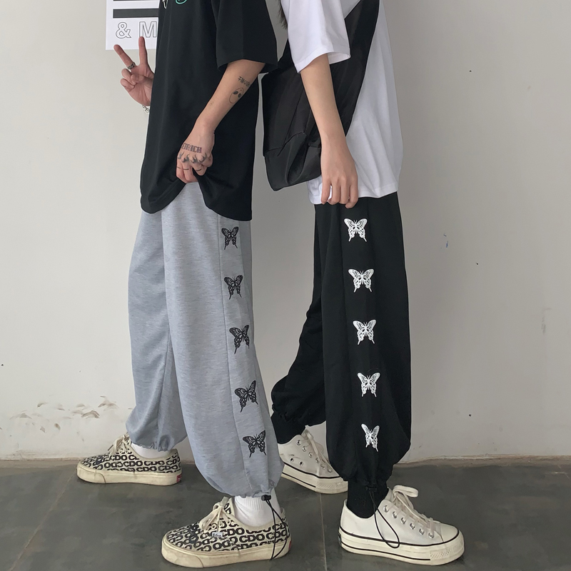 Real photo pants women's new spring and summer loose leisure sports student Wide Leg Pants Large women's pants