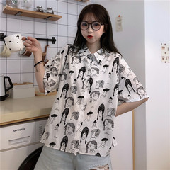 Real shot short sleeve shirt women's Retro Hong Kong style design minority Korean version loose fashion student large size shirt summer