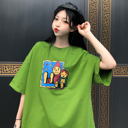 Cotton summer cotton short sleeve t-shirt female student loose Korean version Harajuku style half sleeve strange smell big size clothes fashion