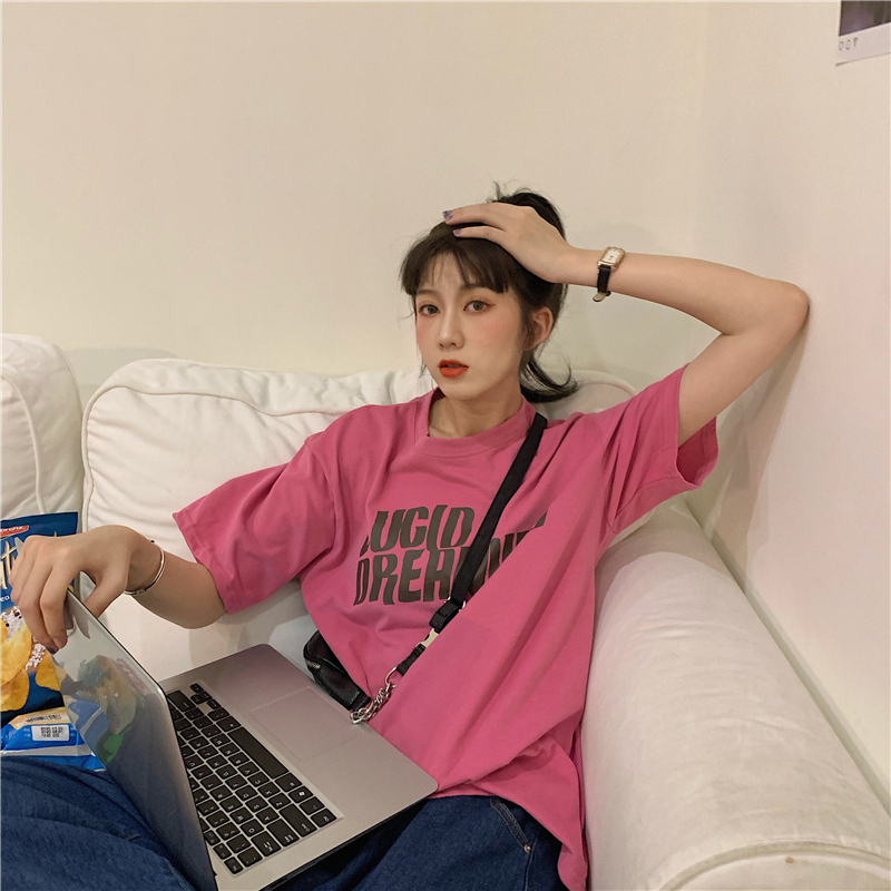 New lettered T-shirt, Korean short sleeve net red, loose size, versatile fried Street top, summer dress