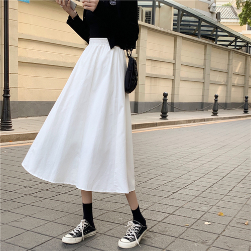 Female student's umbrella skirt Korean version loose medium length high waist slim slim big swing temperament versatile A-line skirt summer