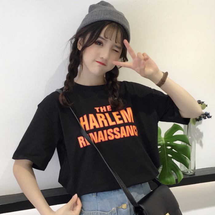 Short sleeve T-shirt girl student Harajuku style BF loose Korean large size ins super fire letter fashionable half sleeve top