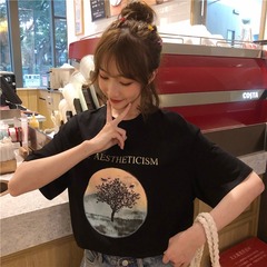 短袖恤女學生韓版潮寬鬆慵懶風中長款大碼原宿風上衣