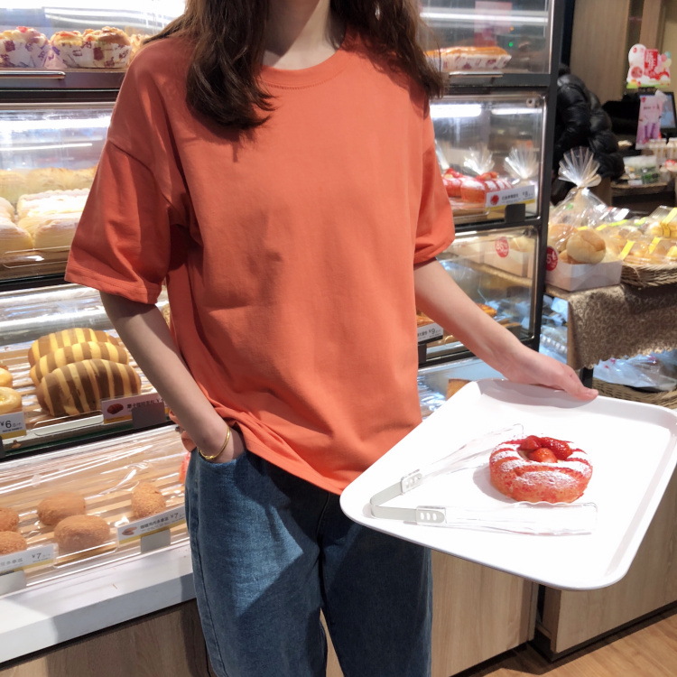 Short sleeve t-shirt female loose Korean fashion net red and white T-shirt student versatile round neck solid color top summer