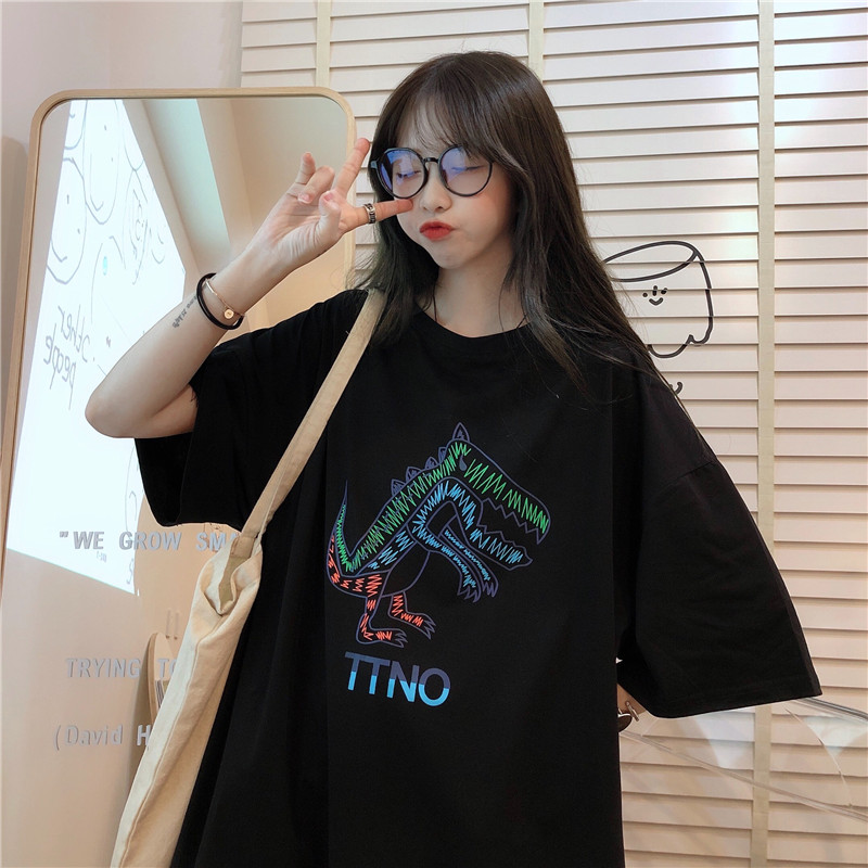 Cotton short sleeve T-shirt for female students, Korean version INS, big size, CEC net red, super fire, medium and long top, with summer inside