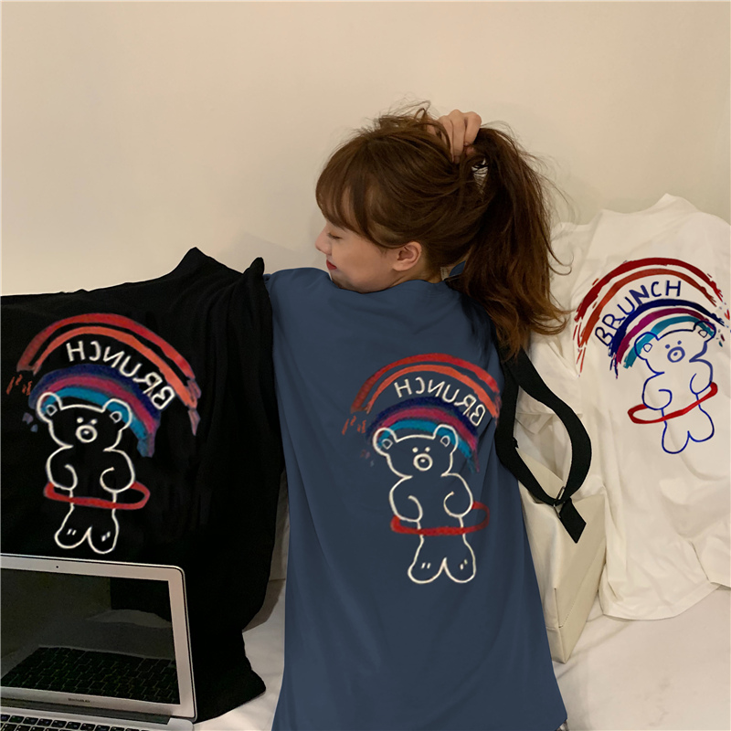 Cotton short sleeve T-shirt women's fashion student loose Korean version Harajuku Hong Kong big size CEC medium long half sleeve T-shirt