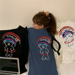 Cotton short sleeve T-shirt women's fashion student loose Korean version Harajuku Hong Kong big size CEC medium long half sleeve T-shirt