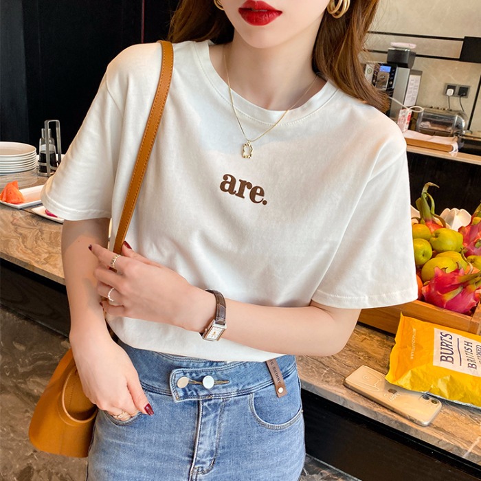 Short sleeve T-shirt women's fashion student net red large edition Korean loose letter large medium length top summer