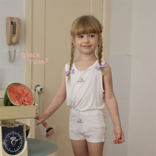 2025春夏新款小黑托昵尼女童背心吊带无袖打底儿童莫代尔薄两件装