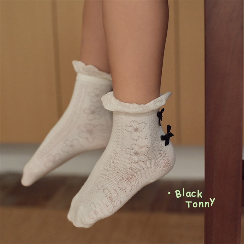2025春夏新款小黑托尼昵女童纯棉无骨网眼儿童公主花边短袜薄袜子
