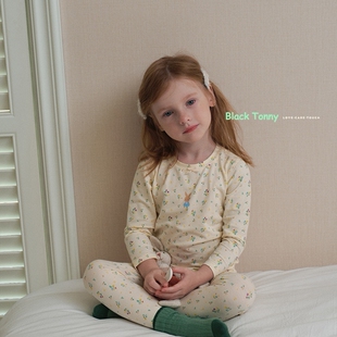 秋冬小黑托昵尼女童秋衣秋裤天丝莱卡棉薄款棉毛衫家居服内衣套装