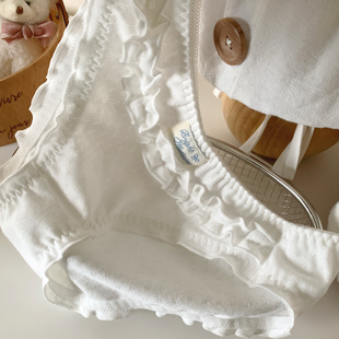 法式 hour 少女BM风软糯纯棉荷叶边布标低腰纯欲三角内裤 blue