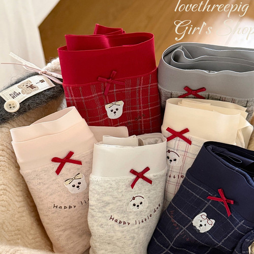 “温暖雪天”韩系撞色小狗卡通简约新品纯棉裆三角内裤女士2025