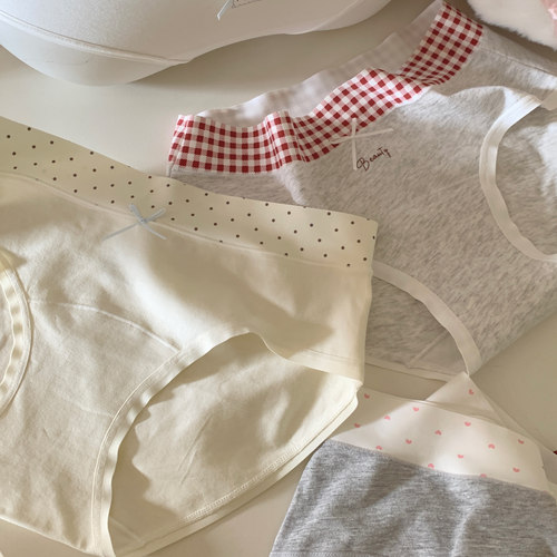 “桃气泡芙”韩系简约舒适印花字母基础低腰纯棉低腰三角内裤学生