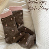 愿望 下雪 冬天花边粉色碎花韩系保暖女士少女感袜子