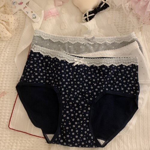 甜美蕾丝边少女棉质内裤棉质舒适弹力三角内裤