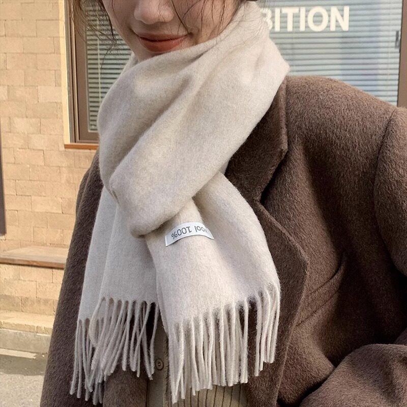 韩版纯色羊毛围巾女冬季披肩加厚保暖百搭围脖生日教师节礼物男士